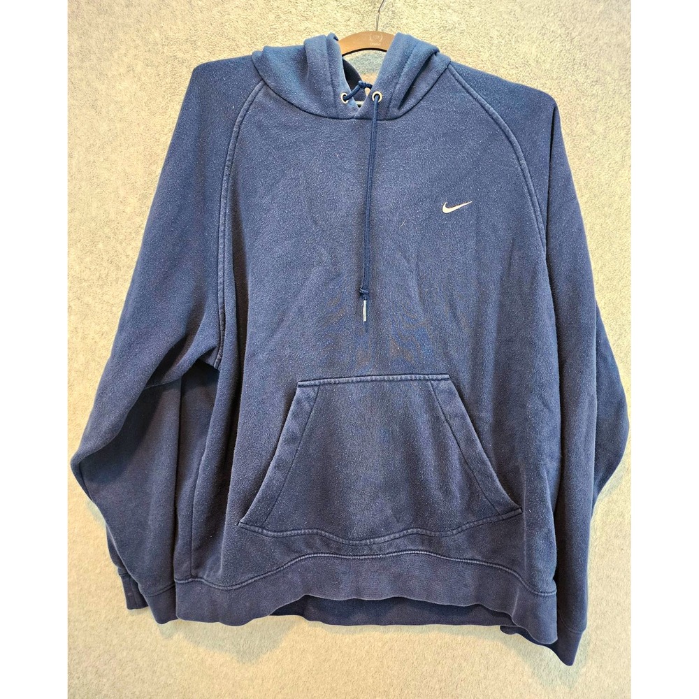 Nike Men's L Blue Fleece Cotton Pullover Hoodie Logo Kangaroo Pocket